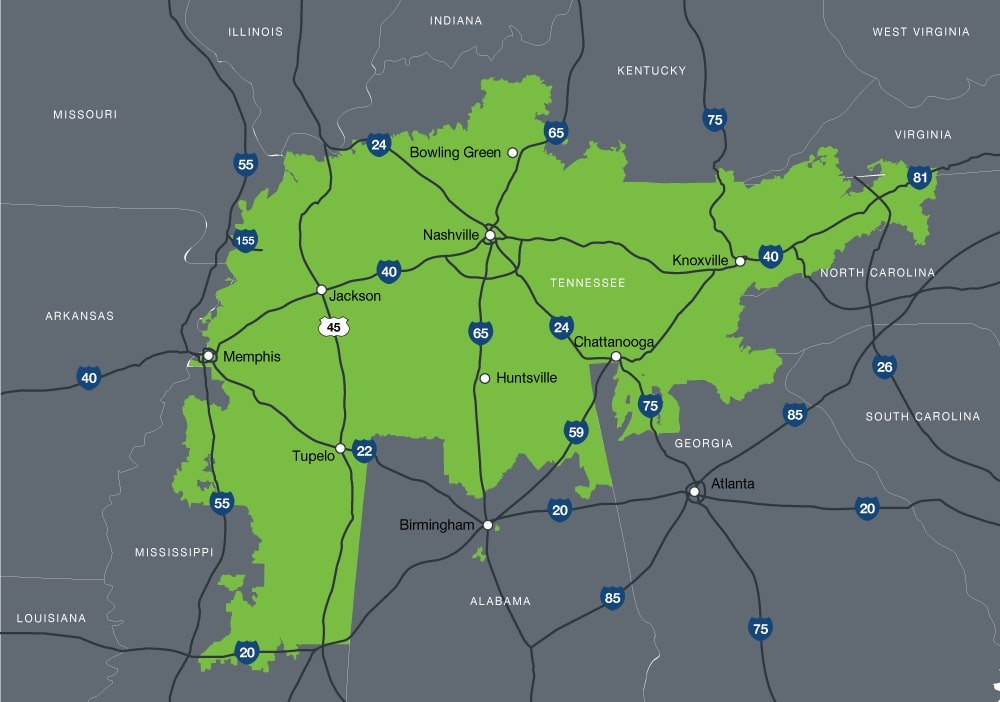 TVA Region Interstate Map